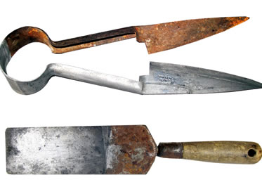 grass cutter and trowel