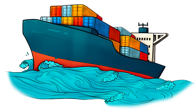 cargo ship splashing through water