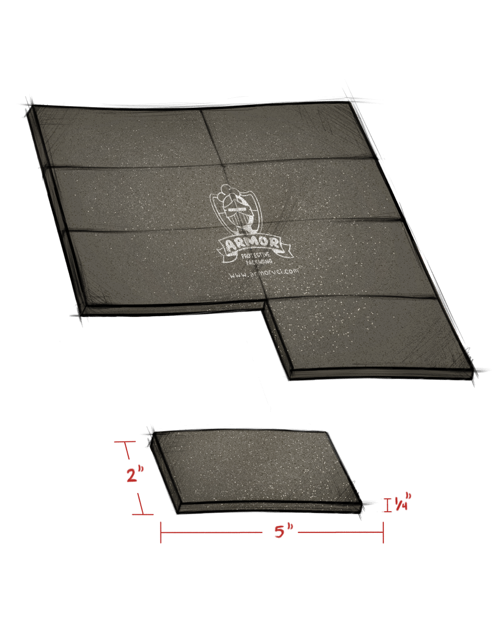 2x5 perforated ARMOR SHIELD® VCI Foam Emitter Pad illustration