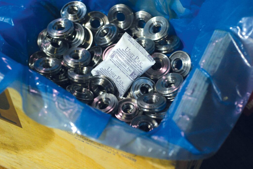 ARMOR SHIELD Desiccant tucked inside parts bin