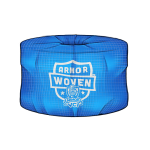 Illustration of ARMOR Woven VCI poly woven steel coil wrap in bright blue, showing durable corrosion‑prevention packaging designed to protect metal coils from rust.